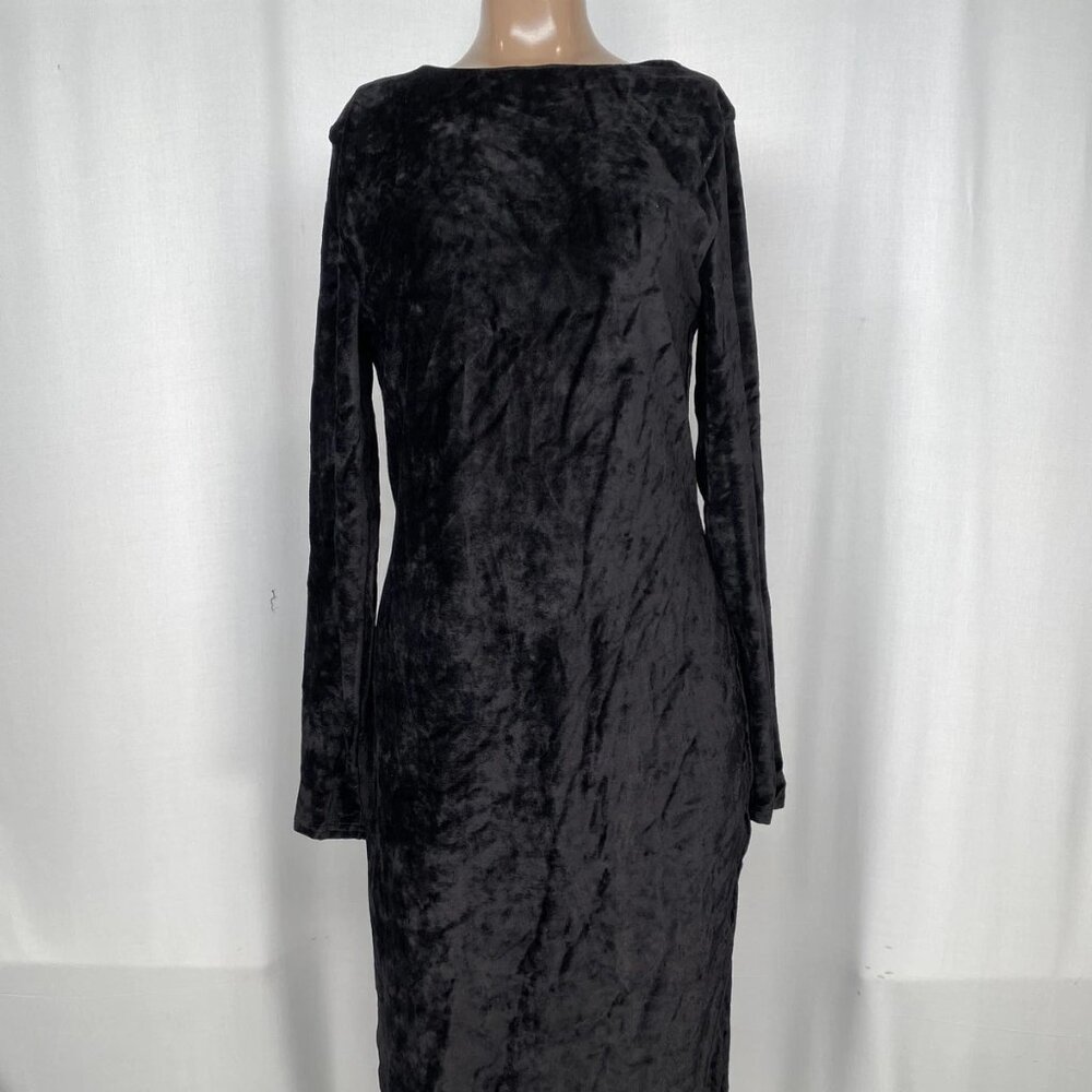 NEW POLO RALPH LAUREN Women’s Velvet Scoopback Midi Dress Black Size M